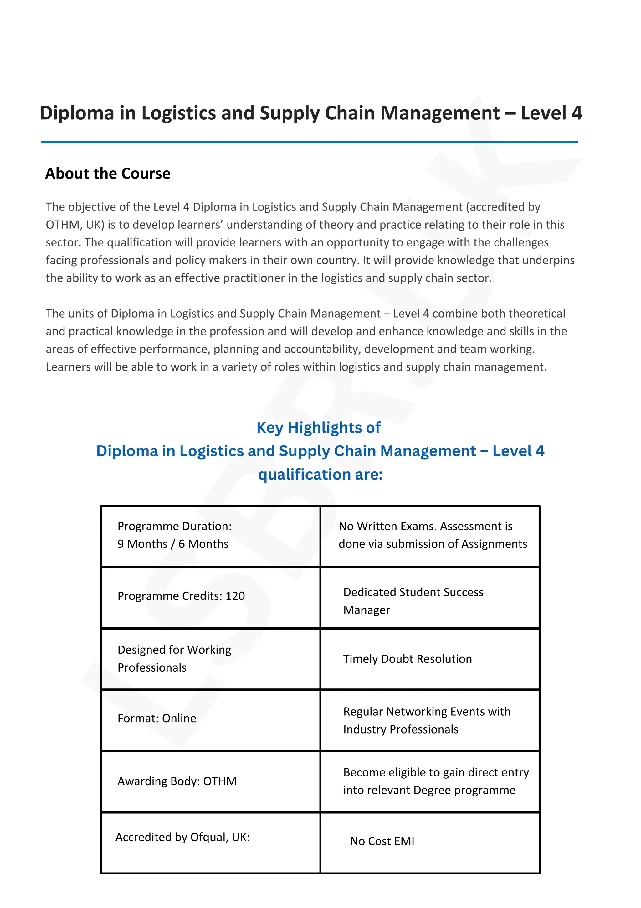 Level 4 Diploma in Logistics and Supply Chain Management - Delivered ...