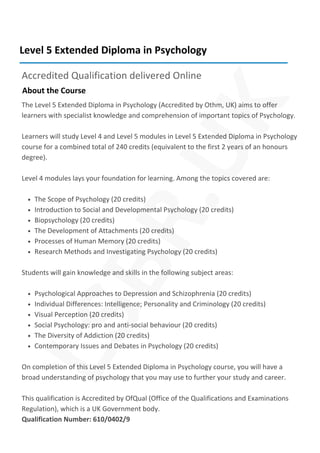 Level 5 Extended Diploma in Psychology - Delivered Online by LSBR,UK | PDF