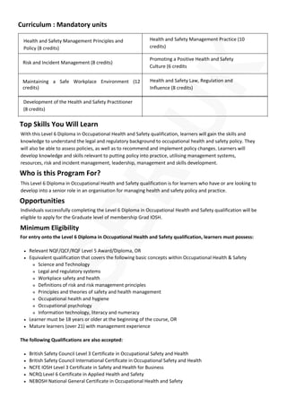 Level 6 Diploma in Occupational Health and Safety - Delivered Online by ...