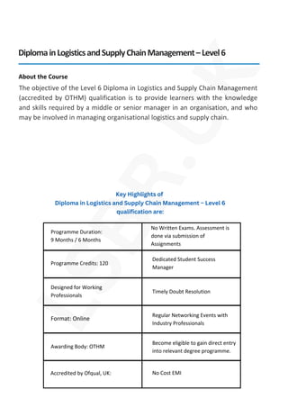 Level 6 Diploma in Logistics and Supply Chain Management - Delivered ...