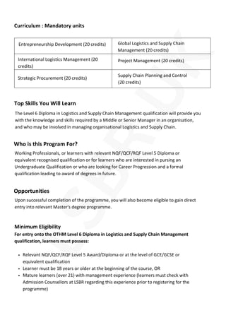 Level 6 Diploma in Logistics and Supply Chain Management - Delivered ...