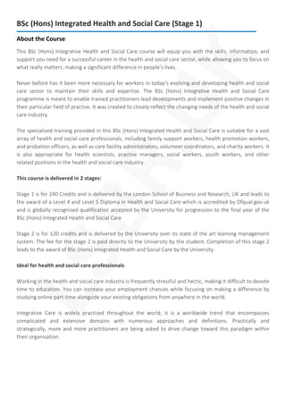 BSc (Hons) Integrated Health and Social Care (Stage 1) - Delivered ...