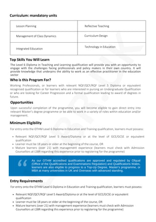 Level 6 Diploma in Teaching and Learning Delivered Online by LSBR,UK | PDF