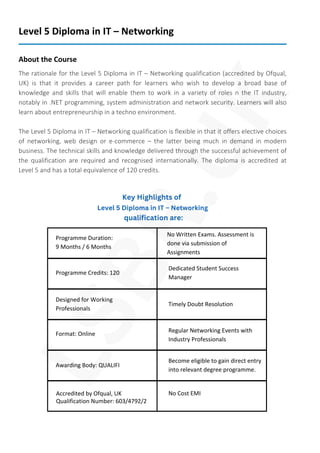 Level 5 Diploma in IT – Networking Delivered Online by LSBR,UK | PDF
