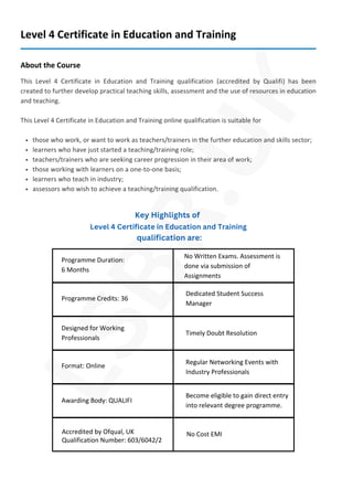 Level 4 Certificate in Education and Training Delivered Online by LSBR ...