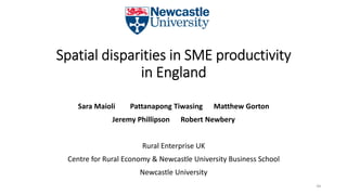 Spatial disparities in SME productivity
in England
Sara Maioli Pattanapong Tiwasing Matthew Gorton
Jeremy Phillipson Robert Newbery
Rural Enterprise UK
Centre for Rural Economy & Newcastle University Business School
Newcastle University
44
 