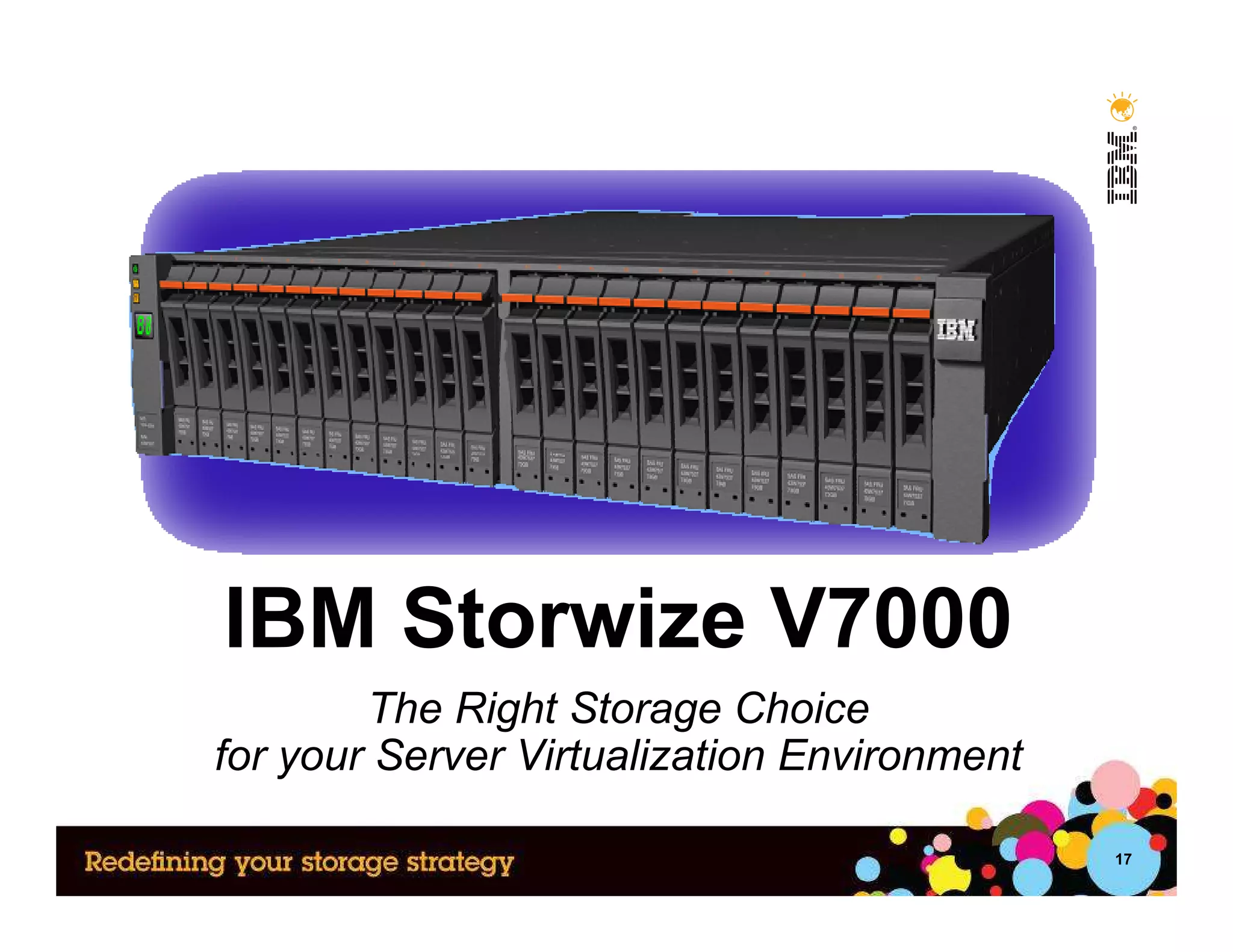 IBM Storwize V7000
        The Right Storage Choice
for your Server Virtualization Environment

                                             17
 