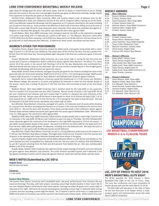 LONE STAR CONFERENCE BASKETBALL WEEKLY RELEASE	 Page 2
Integrity | Tradition | Academic Excellence | LONE STAR CONFERENCE ...