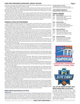 LONE STAR CONFERENCE BASKETBALL WEEKLY RELEASE	 Page 2
Integrity | Tradition | Academic Excellence | LONE STAR CONFERENCE ...