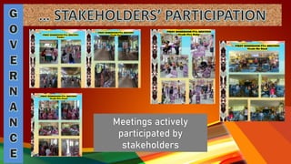Meetings actively
participated by
stakeholders
 