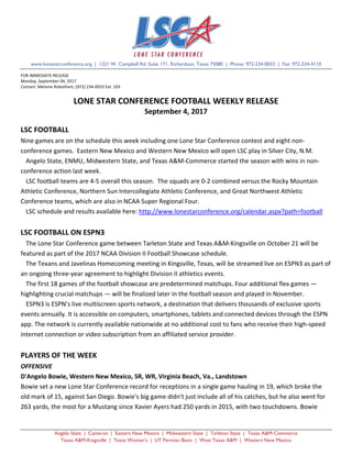 Angelo State | Cameron | Eastern New Mexico | Midwestern State | Tarleton State | Texas A&M-Commerce
Texas A&M-Kingsville ...