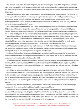 Angelo State | Cameron | Eastern New Mexico | Midwestern State | Tarleton State | Texas A&M-Commerce
Texas A&M-Kingsville ...