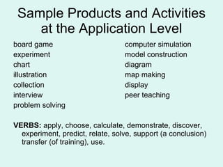 Sample Products and Activities at the Application Level <ul><li>board game computer simulation </li></ul><ul><li>experimen...
