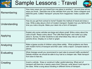 Sample Lessons : Travel Remembering How many ways can you travel from one place to another?  List and draw all the ways yo...
