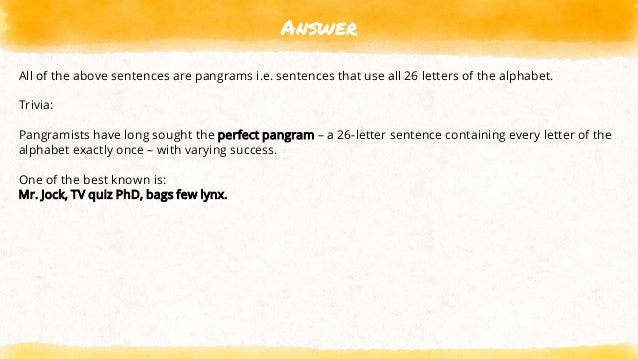 pot pourri assorted puzzles on the english language answers rou a sentence that uses every letter in the alphabet