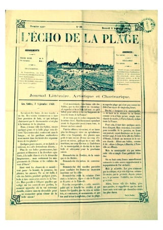 L'Echo de la Plage du 8 sept 1869 Les Sables d'Olonne