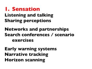 <ul><li>Sensation </li></ul><ul><li>Listening and talking </li></ul><ul><li>Sharing perceptions </li></ul><ul><li>Networks...