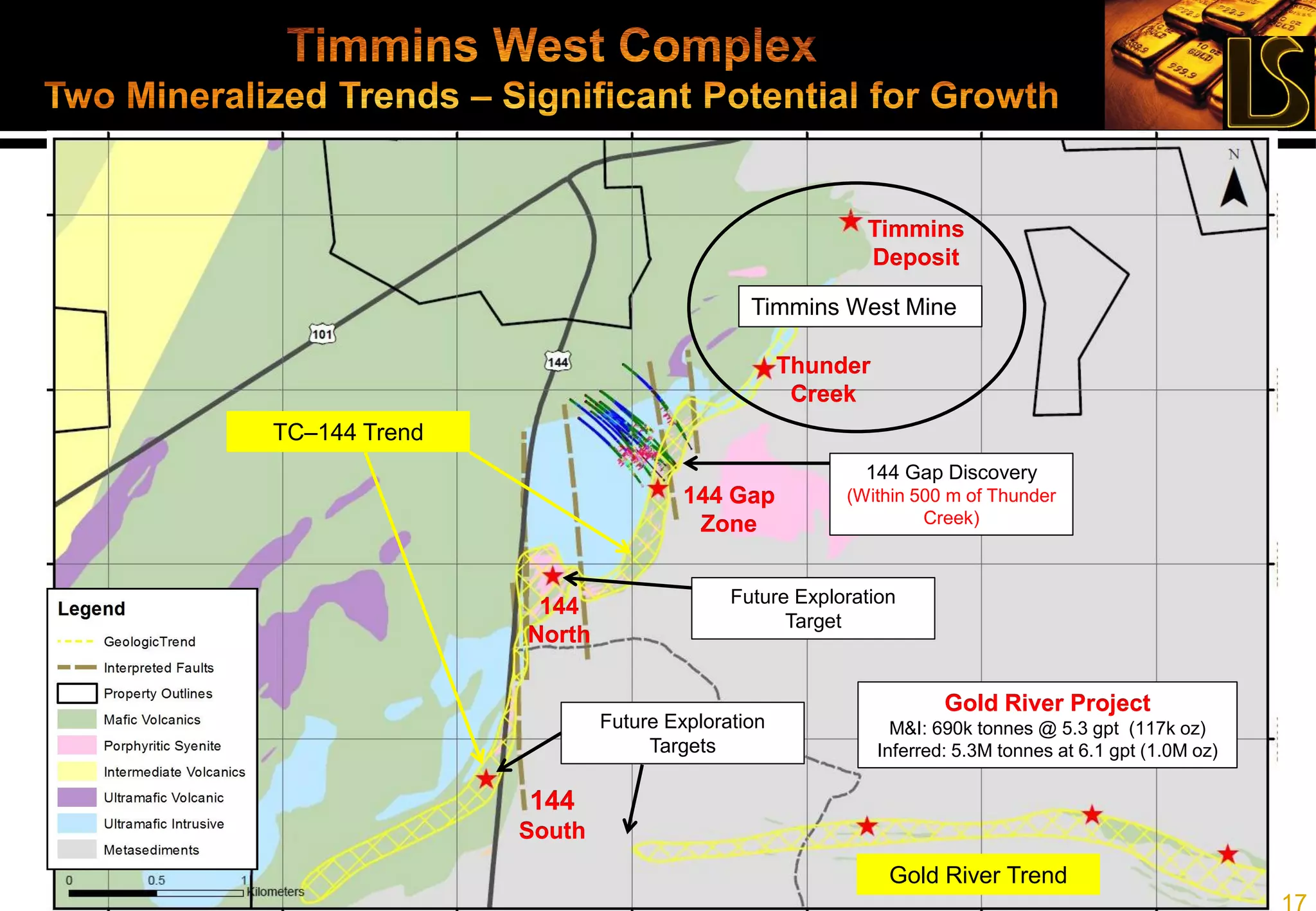 17
HWY-14-70
3.80gpt/12.00m
incl. 7.26gpt/4.80m
6.66gpt/1.90m
3.68gpt/18.00m
Incl. 5.27gpt/9.0m
HWY-14-63
5.76gpt/4.10m
incl. 7.22gpt/3.00m
6.48gpt/2.00m
5.11gpt/3.00m
HWY-15-73
6.66gpt/9.40m
incl. 23.05gpt/2.00m
19.15gpt/2.20m
incl. 102.50gpt/0.40m
HWY-15-74
4.06gpt/10.90m
7.05gpt/5.20m
incl.
12.60gpt/2.20m
5.07gpt/3.00m
HWY-14-65
6.56gpt/12.40m
incl.
12.17gpt/5.00m
5.58gpt/6.00m
5.73gpt/4.30m
4.78gpt/2.50m
HWY-15-71
3.19gpt/25.80m
incl.
5.71gpt/6.90m
HWY-14-59
4.06gpt/15.00m
incl.
22.80gpt/0.40m
HWY-15-75
5.35gpt/6.60m
incl. 34.40gpt/0.50m
7.37gpt/2.50m
incl. 30.20gpt/0.50m
157.04gpt/1.90m
HWY-14-48(1)
5.37gpt/46.00m
4.06gpt/5.10m
5.76gpt/1.20m
Thunder Creek
Deposit
Planned drift
Existing infrastructure
(1) First hole reported from new drill program launched in H2/14
(Oct. 2014)
 