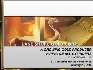 LAKE SHORE GOLD CORP.
A GROWING GOLD PRODUCER
FIRING ON ALL CYLINDERS
TSX, NYSE MKT: LSG

TD Securities Mining Conference
January 28, 2014

 