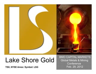 BMO CAPITAL MARKETS
Lake Shore Gold                Global Metals & Mining
                                    Conference
TSX, NYSE Amex: Symbol: LSG        Feb. 29, 2012
 