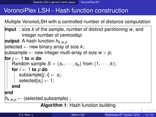Towards LSH in generic metric space VoronoiPlexLSH
VoronoiPlex LSH - Hash function construction
Multiple VoronoiLSH with a...