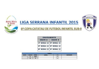 TABELA
DATA CHAVE HORA LOCAL X VISITANTE
A 8:30 X
B 9 X
 