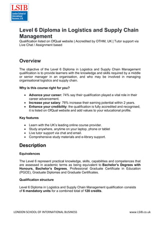 Logistics 6 Level 6 Diploma in Logistics and Supply Chain Management | PDF