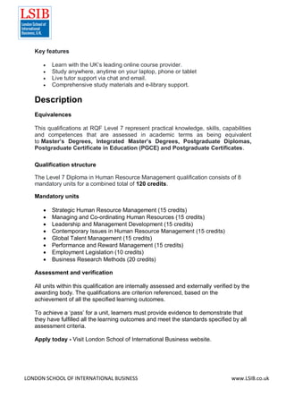 Level 7 Diploma in Human Resource Management (120 credits) | PDF