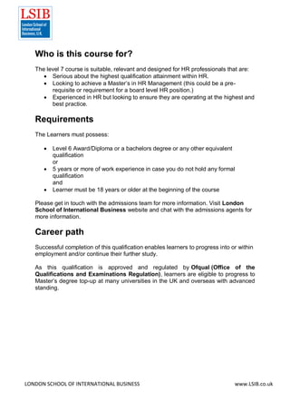 Level 7 Diploma in Human Resource Management (120 credits) | PDF