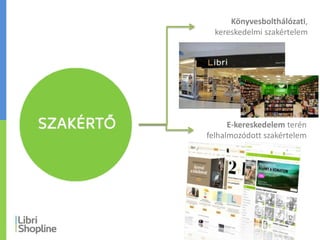 SZAKÉRTŐ
Könyvesbolthálózati,
kereskedelmi éٱ
E-kereskedelem terén
felhalmozódott éٱ
 