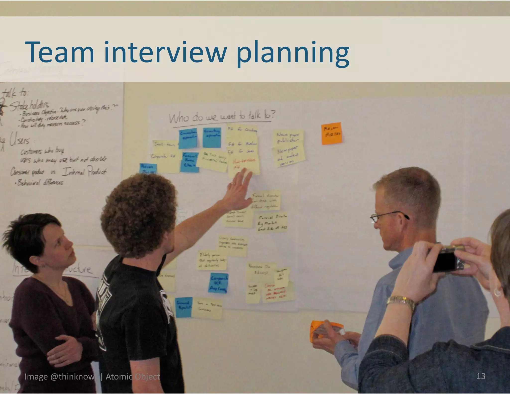 Team	
  interview	
  planning	
  




Image	
  @thinknow	
  	
  |	
  Atomic	
  Object	
     13	
  
 
