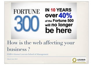 How is the web affecting your
business ?
EMBA Alumni Louvain School of Management

March 2nd, 2013
 