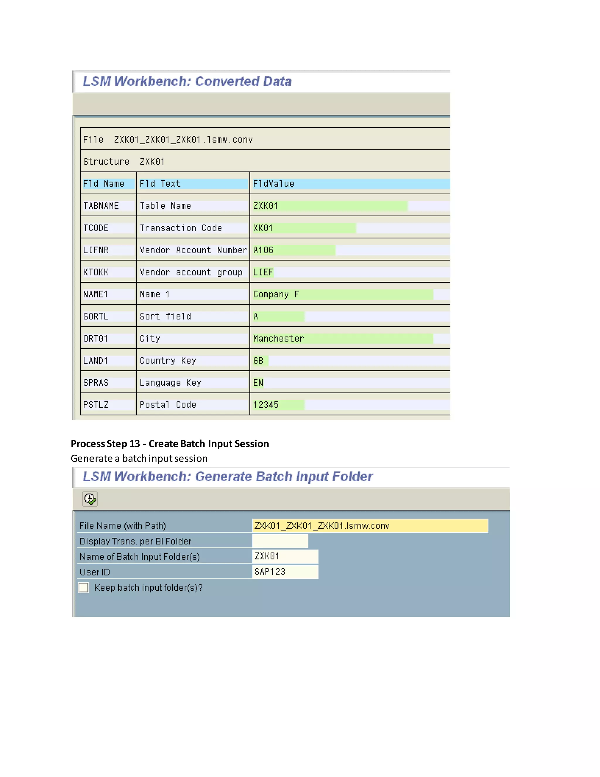 ProcessStep 13 - Create Batch Input Session
Generate a batchinputsession
 