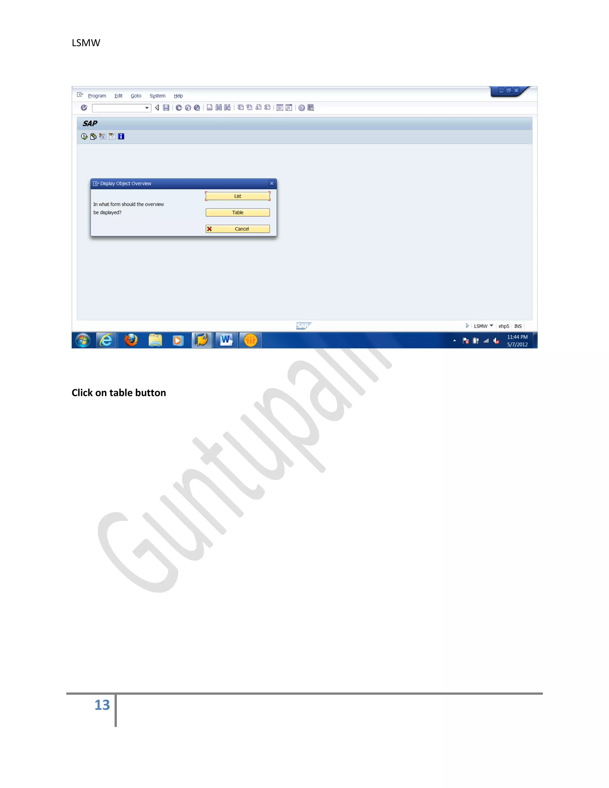 LSMW
13
Click on table button
 