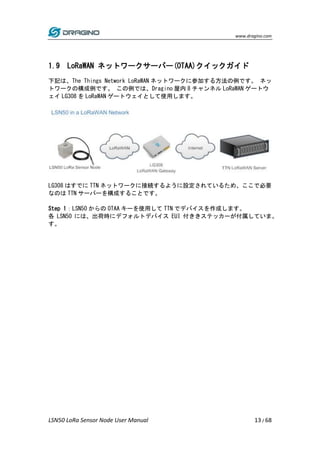 www.dragino.com
LSN50 LoRa Sensor Node User Manual 13 / 68
1.9 LoRaWAN ネットワークサーバー(OTAA)クイックガイド
下記は、The Things Network LoRa...