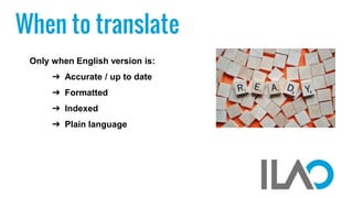 ILAO translation team
Legal Content Manager
Spanish Translation Coordinator VISTA
Spanish translation volunteers
 
