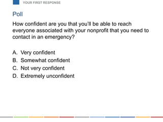 Poll
How confident are you that you’ll be able to reach
everyone associated with your nonprofit that you need to
contact i...