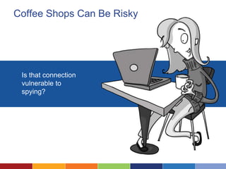 Coffee Shops Can Be Risky
Is that connection
vulnerable to
spying?
 