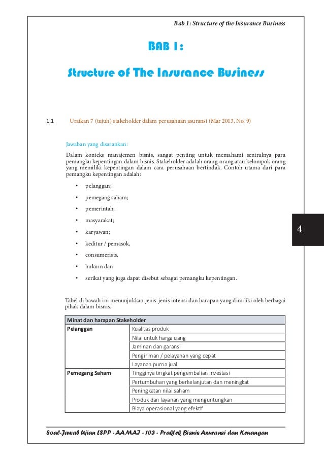 Soal Jawaban LSPP AAMAI 103: Bisnis Asuransi dan Keuangan 