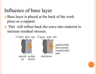 Influence of base layer
 Base layer is placed at the back of the work
piece as a support.
 This will reflect back the wave into material to
increase residual stresses.
 