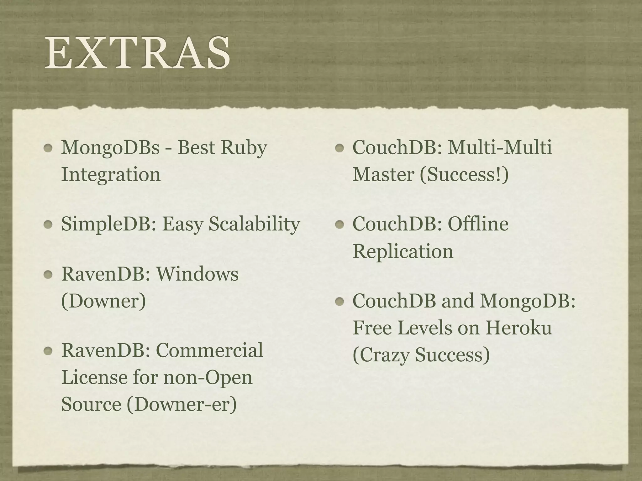 Battle of NoSQL stars: Amazon's SDB vs MongoDB vs CouchDB vs RavenDB | PPT