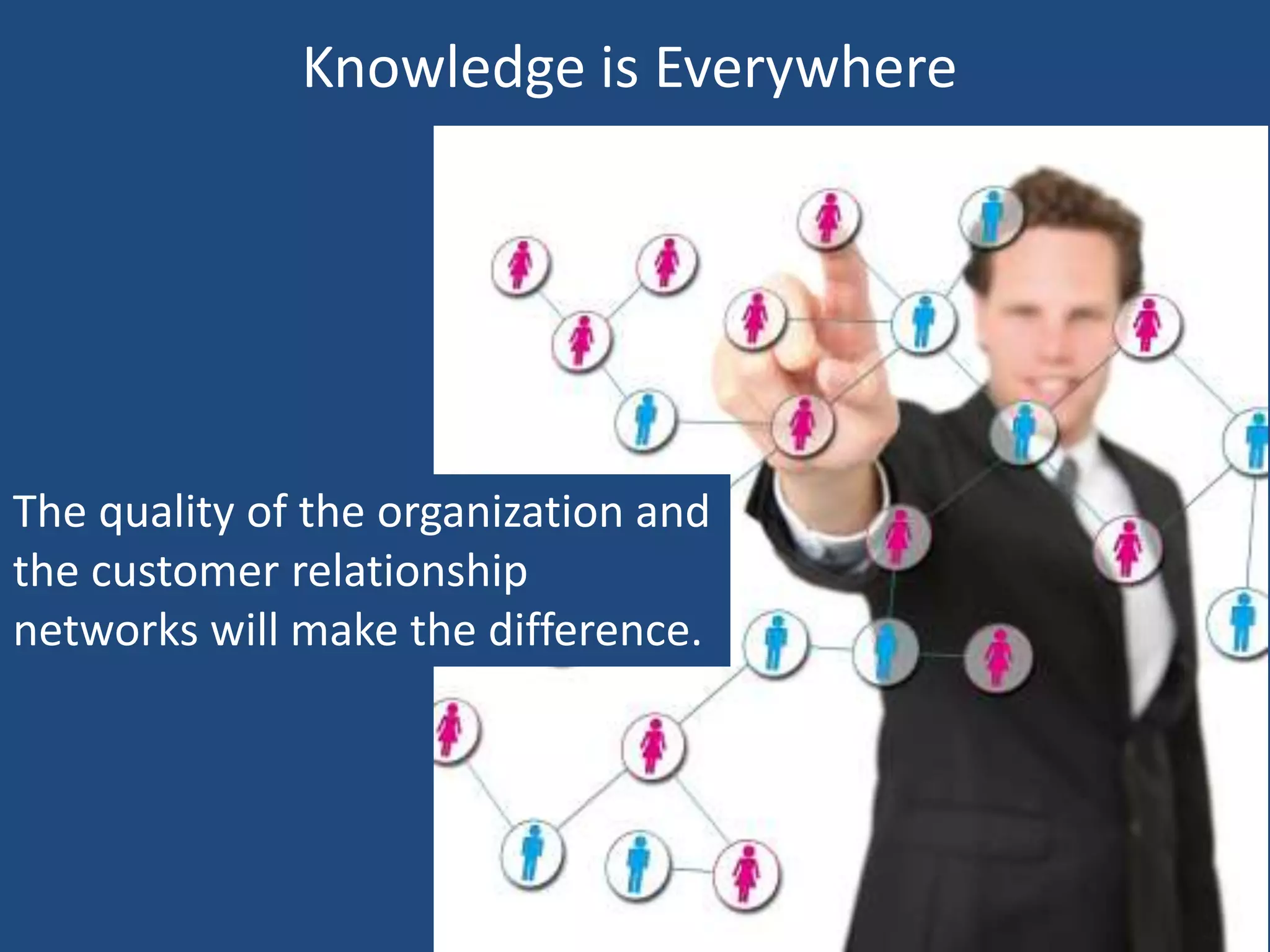 Knowledge is Everywhere




The quality of the organization and
the customer relationship
networks will make the difference.
 