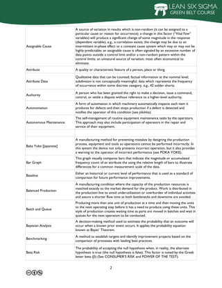 ESTIEM Lean Six Sigma Green Belt course - Glossary of terms | PDF