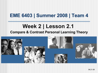 EME 6403 | Summer 2008 | Team 4 Week 2 | Lesson 2.1  Compare & Contrast Personal Learning Theory 06.21.08 