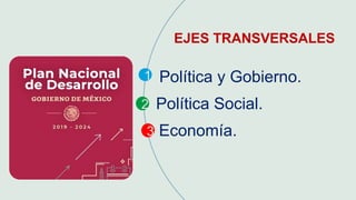 1 Política y Gobierno.
2 Política Social.
Economía.
3
EJES TRANSVERSALES
 