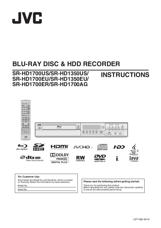 JVC SR-HD1350EU Blu-ray recorder + 250GB HDD