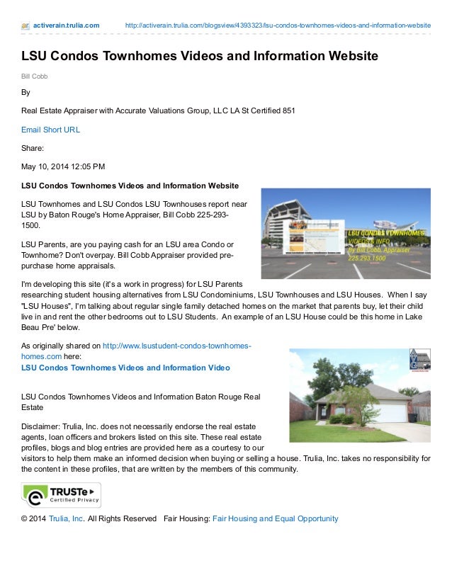 LSU Condos Townhomes Videos and Information Website