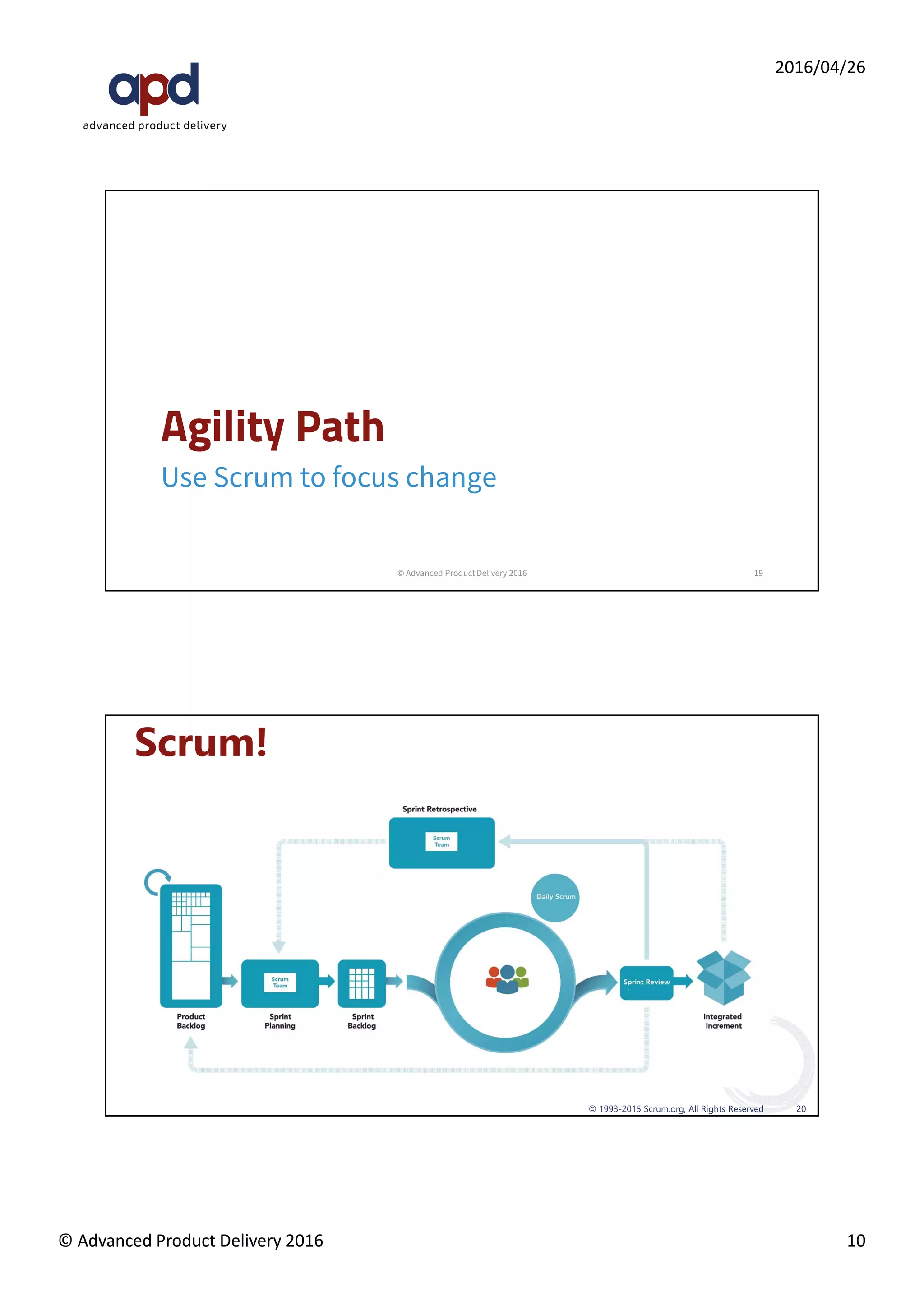 © 1993-2015 Scrum.org, All Rights Reserved
• Each organisation is unique
• There are many factors that
have helped create and sustain
your organisation
• People
• Countries
• Processes
• Business Domain
• Size
• Technology Stack
• Sum of experiences
We are all individuals
 
