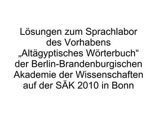 Lösungen zum Sprachlabor des Vorhabens „Altägyptisches Wörterbuch“ der Berlin-Brandenburgischen Akademie der Wissenschaften auf der SÄK 2010 in Bonn 