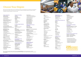 Choose Your Degree
With more than 235 academic fields of study in 10 colleges and schools, you are guaranteed to find a program you are interested in.
Dream big, and come make a new home at LSU. Plus, LSU offers an additional 126 graduate programs for students interested
in graduate or professional degrees in their areas of study.
College of Agriculture
Agricultural Business
•	Agribusiness Finance
•	Food Industry Management
•	International Business
•	Rural Development
•	Without Concentration
Agricultural Education (Grades 6-12)
•	Leadership and Communication
•	Teaching and Learning
Animal, Dairy, and Poultry Science
•	Animal Science
•	Dairy Foods Technology
•	Dairy Production
•	Poultry Science
•	Pre-veterinary Medicine
•	Science and Technology
Environmental Management Systems
•	Environmental Analysis and Risk Management
•	Policy Analysis
•	Resource Conservation
Natural Resource Ecology
and Management
•	Conservation Biology
•	Ecological Restoration
•	Fisheries and Aquaculture
•	Forest Enterprise
•	Forest Resource Management
•	Pre-veterinary Medicine — Wildlife and Fisheries
•	Wetland Science
•	Wildlife Ecology
•	Wildlife Habitat Conservation
•	Wildlife Law Enforcement
Nutrition and Food Sciences
•	Dietetics
•	Food Science and Technology
•	Nutrition, Health, and Society
•	Nutritional Sciences/Pre-medicine
Plant and Soil Systems
•	Agricultural Pest Management/Entomology
•	Agricultural Pest Management/Plant Pathology
•	Crop Science
•	Environmental Horticulture
•	Horticulture Science
•	Landscape Management
•	Soil Science
•	Sustainable Production Systems
•	Turfgrass Management
•	Urban Entomology
Textiles/Apparel/Merchandising
•	Apparel Design
•	Merchandising
•	Textile Science
College of Art  Design
Architecture
Interior Design
Landscape Architecture
Studio Art
•	Ceramics
•	Digital Art
•	Graphic Design
•	Painting and Drawing
•	Photography
•	Printmaking
•	Sculpture
E. J. Ourso College of Business
Accounting
Economics
•	Empirical Economic Analysis
•	Without Concentration
Finance
General Business
Information Systems and Decision Sciences
•	Business Intelligence
•	Information Technology
International Trade and Finance
•	Empirical Economic Analysis
•	Without Concentration
Management
•	Entrepreneurship
•	Human Resource Management
•	Management
Marketing
•	Professional Sales
The School of the Coast
 Environment
Coastal Environmental Science
•	Applied Coastal Environmental Science
•	Environmental Science and Research
College of Engineering
Biological Engineering
Chemical Engineering
•	Biomolecular
•	Environmental
•	Materials
•	Without Concentration
Civil Engineering
Computer Engineering
Computer Science
•	Cloud Computing and Networking
•	Computer Science and Second Discipline
•	Distributed Systems and Networking
•	Data Science and Analytics
•	Software Engineering
Construction Management
Electrical Engineering
Environmental Engineering
Industrial Engineering
Mechanical Engineering
Petroleum Engineering
College of Human Sciences
 Education
Athletic Training
Child and Family Studies
•	Without Concentration
Dual-Certification General/Special Education:
Grades 1-5
Elementary Grades Education
•	4-year Teacher Certification
•	5-year Certification with Master’s Degree 		
	 (Holmes Certification)
Human Resource Education
•	Human Resource and Leadership Development
Kinesiology
•	Fitness Studies
•	Health and Physical Education
	 Teacher Certification
•	Human Movement Science
•	Sports Studies
PK-3 Teacher Certification
Sport Administration
•	Sport Commerce
•	Sport Leadership
College of Humanities
 Social Sciences
Anthropology
Communication Disorders
Communication Studies
Economics
•	Empirical Economic Analysis
•	Without Concentration
English
•	Creative Writing
•	Literature
•	Secondary Education
•	Rhetoric, Writing, and Culture
French
•	Secondary Education
•	Without Concentration
Geography, BA
Geography, BS
History
•	Secondary Education
•	Without Concentration
Interdisciplinary Studies
•	Health Sciences
•	Individualized Studies
•	Leadership and Society
•	Studies in Organizations
•	Writing and Performing Arts
International Studies
•	Africa
•	Asia
•	Environment and Development
•	Europe
•	Global Cultures
•	Global Diplomacy
•	Global Studies
•	Latin America
•	Middle East
Liberal Arts
•	African and African-American Studies
•	Art History
•	Classical Civilization
•	Disaster Science and Management
•	Film and Media Arts
•	Women’s and Gender Studies
Philosophy
•	Religious Studies
•	Without Concentration
Political Science
Psychology
Sociology
•	Criminology
•	Without Concentration
Spanish
•	Secondary Education
•	Without Concentration
Manship School
of Mass Communication
Mass Communication
•	Digital Advertising
•	Journalism
•	Political Communication
•	Public Relations
College of Music  Dramatic Arts
Music, BA
Music, BM
•	Brass
•	Composition
•	Harp
•	Organ
•	Percussion
•	Piano Pedagogy
•	Piano Performance
•	String
•	Voice
•	Woodwind
Music, BME
•	Instrumental
•	Vocal
Theatre
•	Arts Administration
•	Design/Technology
•	Film and Television
•	Performance
•	Physical Theatre
•	Theatre Studies
College of Science
Biochemistry
Biological Sciences
•	Marine Biology
•	Secondary Education
•	Without Concentration
Chemistry
•	Biological Chemistry
•	Chemical Physics
•	Chemistry and Second Discipline
•	Environmental Chemistry
•	Materials
•	Polymers
•	Pre-professional Chemistry
•	Secondary Education
•	Without Concentration
Geology
•	Environmental Geology
•	Geophysics
•	Without Concentration
Mathematics
•	Actuarial Science
•	Applied/Discrete Mathematics
•	Computational Mathematics
•	Mathematical Statistics
•	Secondary Education
•	Without Concentration
Microbiology
Physics
•	Astronomy
•	Medical Physics
•	Physics and Second Discipline
•	Secondary Education
•	Without Concentration
University Center for Advising
 Counseling
Allied Health (pre-professional/non-degree)*
•	Cardiopulmonary Science
•	Clinical Lab Science — Medical Technician
•	Dental Hygiene
•	Dental Lab Technician
•	Physician’s Assistant
•	Pre-medical Technology
•	Pre-nursing
•	Pre-occupational Therapy
•	Pre-pharmacy
•	Pre-physical Therapy
University Center for Freshman Year
Undecided — Arts and Humanities
Undecided — Science and Engineering
Undecided — Social Sciences
*	 The final two to three years of these
	 pre-professional programs are offered by
	 the LSU Health Sciences Center and/or other 		
	 medical schools. Students interested in applying
	 to these professional programs are strongly 		
	 encouraged to review the application process
	 and prerequisite course information found
	at lsuhsc.edu and lsuhscshreveport.edu.
235ACADEMIC
FIELDS OF STUDY
IN 10 COLLEGES AND SCHOOLS
Majors and progression requirements subject to change. Please refer to www.lsu.edu/academics for the most up-to-date information on available
majors and progression requirements. UAP students may require additional course work to progress to certain colleges. Please check with your LSU representative
for more information.
8 LSUGlobal.com LSUGlobal.com 9
 